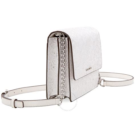 michael kors large metallic floral crossbody bag white silver|Michael Kors Crossbody wallet bag.